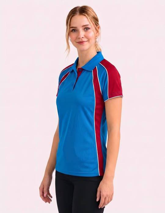 Be Seen Ladies Polo Shirt With Contrast Sleeve Edge Piping (The Chameleon)