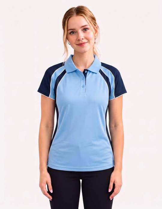 Be Seen Ladies Polo Shirt With Contrast Sleeve Edge Piping (The Chameleon)