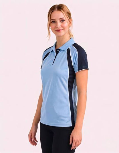 Be Seen Ladies Polo Shirt With Contrast Sleeve Edge Piping (The Chameleon)