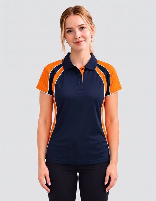 Be Seen Ladies Polo Shirt With Contrast Sleeve Edge Piping (The Chameleon)