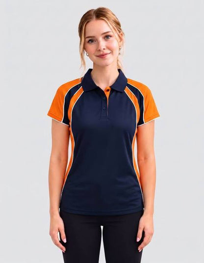 Be Seen Ladies Polo Shirt With Contrast Sleeve Edge Piping (The Chameleon)