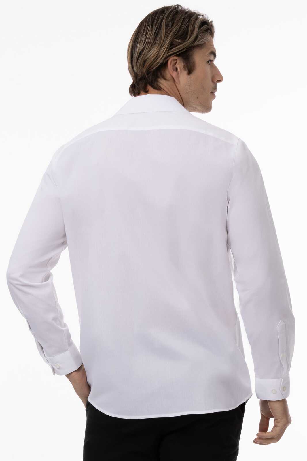 Chef Works Men's Premium Formal Dress Shirt – Polyester/Cotton/Elastane Blend, Adjustable Cuffs, Concealed Placket