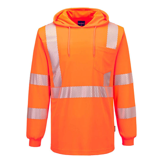 Portwest Hi-Vis Lightweight Hooded T-Shirt L/S Orange (L042)