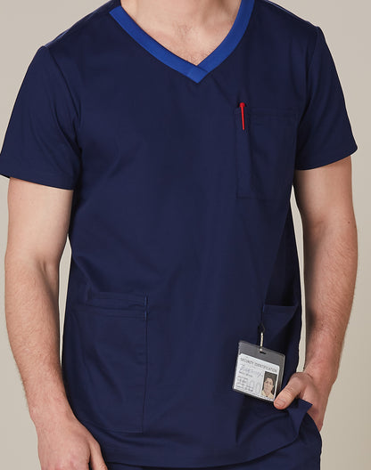 Winning Spirit Mens V-neck Contrast Trim Scrub Top (M7650 )