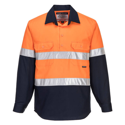 Portwest Hi-Vis Two Tone Regular Weight Long Sleeve Closed Front Shirt with Tape (MC101)