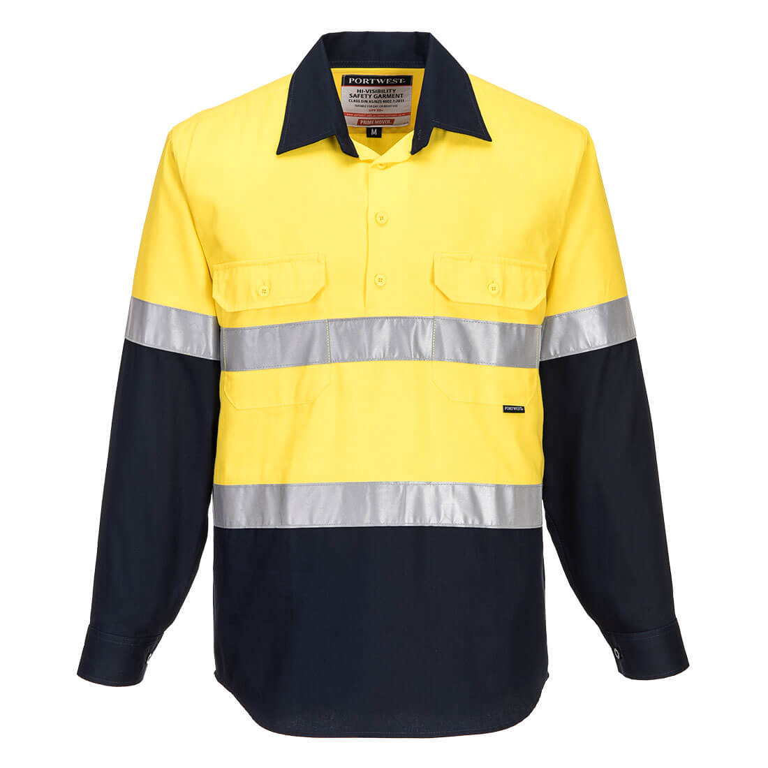 Portwest Hi-Vis Two Tone Regular Weight Long Sleeve Closed Front Shirt with Tape (MC101)