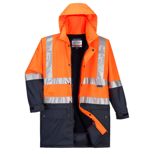 Portwest Hi-Vis Polar Fleece Lined Rain Jacket with Tape (MJ208)