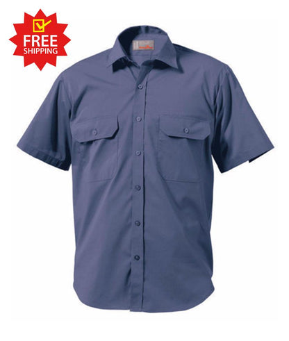 KingGee Short Sleeve Wash 'n' Wear Shirt - 65% Poly/35% Cotton Blend-102gsm, 34 / Sky, Work Shirts, King Gee,   - 1
