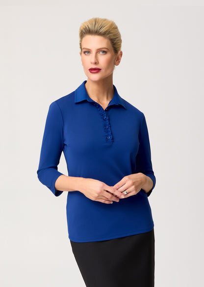 City Collection Bella ¾ Sleeve Frill Placket Top(2275)