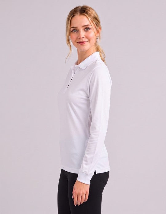Be Seen Ladies Long Sleeve Plain Polo Shirt With Ribbed Cuffs (The Phoenix)