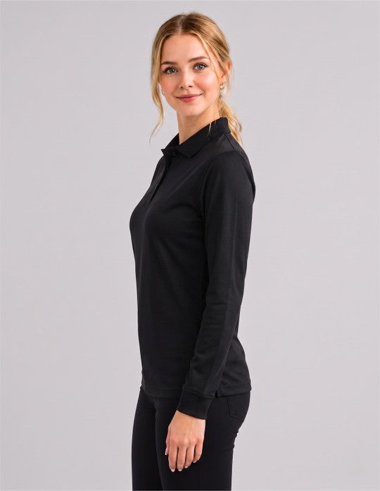 Be Seen Ladies Long Sleeve Plain Polo Shirt With Ribbed Cuffs (The Phoenix)