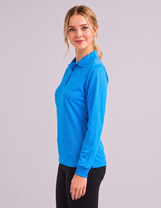Be Seen Ladies Long Sleeve Plain Polo Shirt With Ribbed Cuffs (The Phoenix)