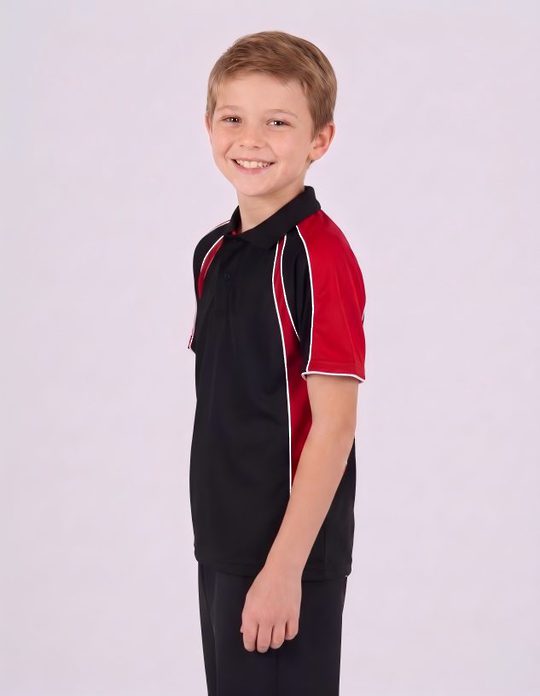 Be Seen Kids Polo Shirt With Contrast Sleeve Edge Piping (The Rozella)