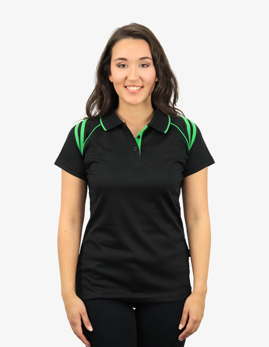 Be Seen Ladies Sleeve Polo Shirt With Striped Collar 1st Color (The Cobra)