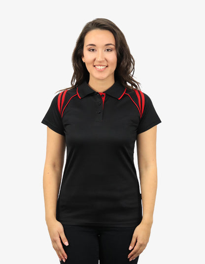 Be Seen Ladies Sleeve Polo Shirt With Striped Collar 1st Color (The Cobra)