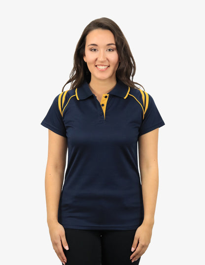 Be Seen Ladies Sleeve Polo Shirt With Striped Collar 1st Color (The Cobra)