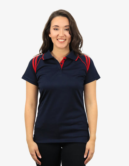 Be Seen Ladies Sleeve Polo Shirt With Striped Collar 1st Color (The Cobra)