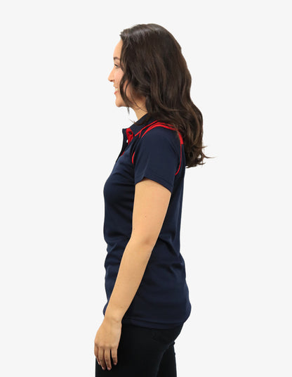 Be Seen Ladies Sleeve Polo Shirt With Striped Collar 1st Color (The Cobra)