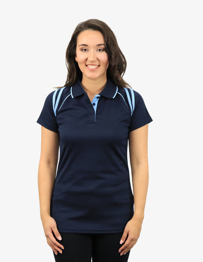 Be Seen Ladies Sleeve Polo Shirt With Striped Collar 1st Color (The Cobra)