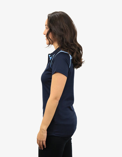 Be Seen Ladies Sleeve Polo Shirt With Striped Collar 1st Color (The Cobra)