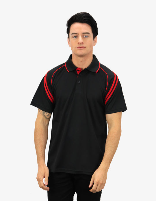 Be Seen Men's Sleeve Polo Shirt With Striped Collar 1st Color (The Viper)