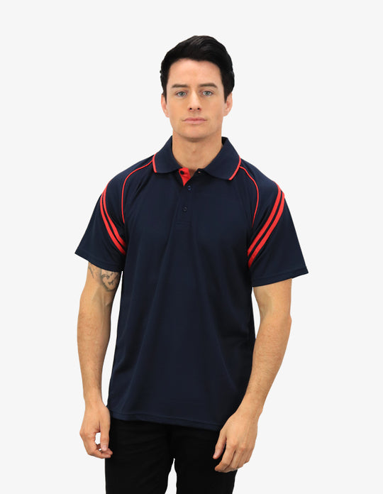 Be Seen Men's Sleeve Polo Shirt With Striped Collar (The Viper)