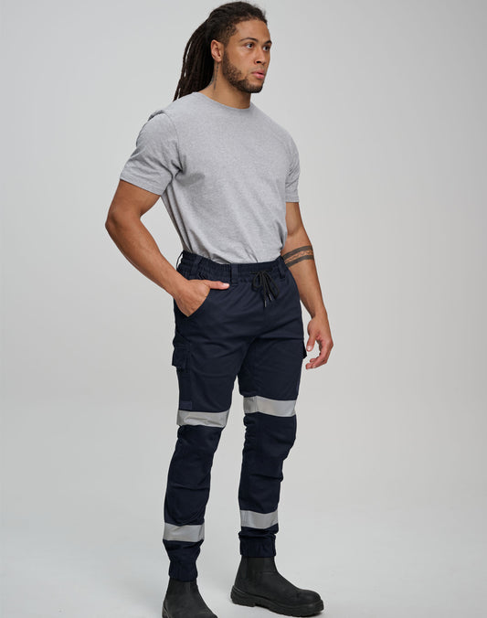 Winning Spirit Unisex Cotton Stretch Drill Cuffed Work Pants With Tapes (WP28HV)