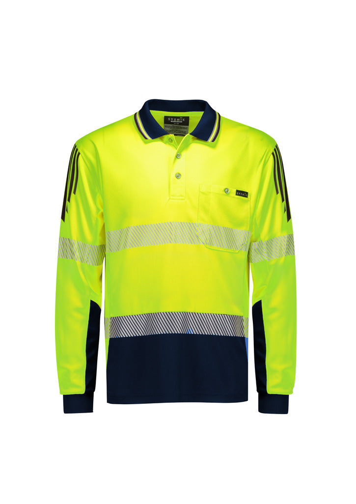 Syzmik Mens Hi Vis Flux Segmented Tape Long Sleeve Polo (ZH550)