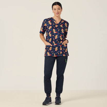 NNT Uniforms Xmas Gingerbread Surfer Print Scrub Top (CATRST)