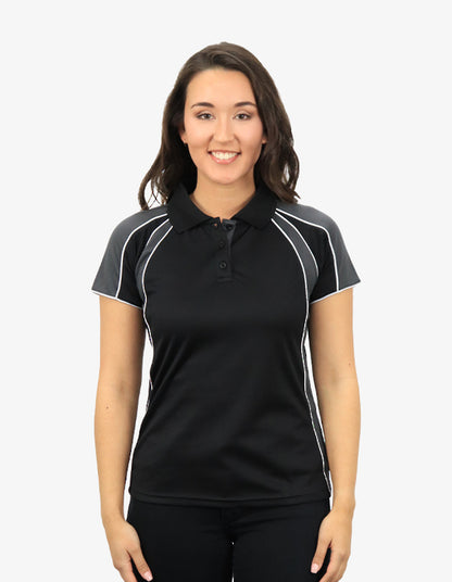 Be Seen Ladies Polo Shirt With Contrast Sleeve Edge Piping 1st Color (The Chameleon)