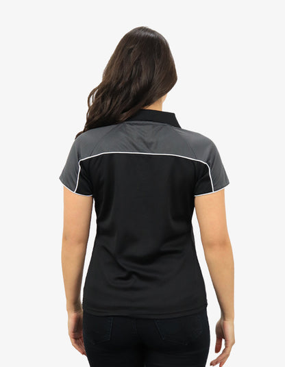 Be Seen Ladies Polo Shirt With Contrast Sleeve Edge Piping 1st Color (The Chameleon)