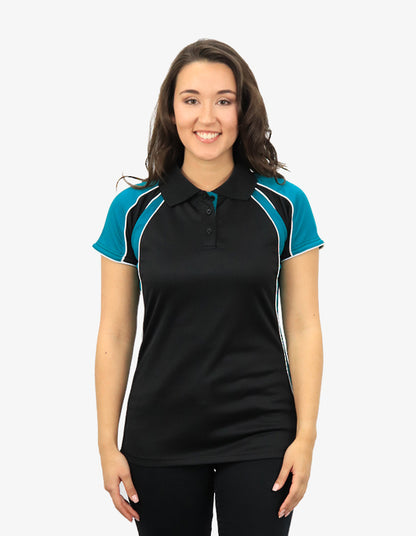 Be Seen Ladies Polo Shirt With Contrast Sleeve Edge Piping 1st Color (The Chameleon)
