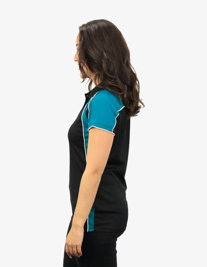 Be Seen Ladies Polo Shirt With Contrast Sleeve Edge Piping 1st Color (The Chameleon)