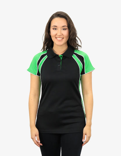 Be Seen Ladies Polo Shirt With Contrast Sleeve Edge Piping 1st Color (The Chameleon)
