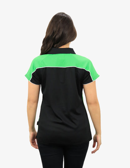 Be Seen Ladies Polo Shirt With Contrast Sleeve Edge Piping 1st Color (The Chameleon)