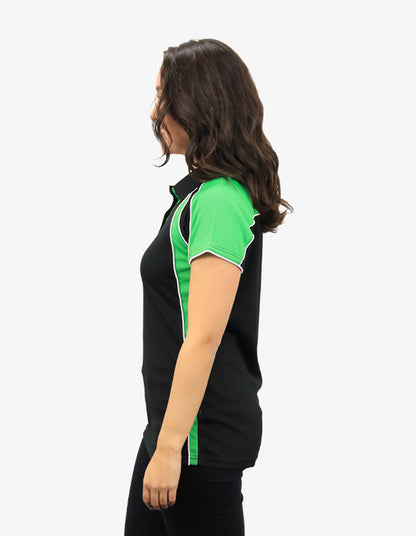 Be Seen Ladies Polo Shirt With Contrast Sleeve Edge Piping 1st Color (The Chameleon)