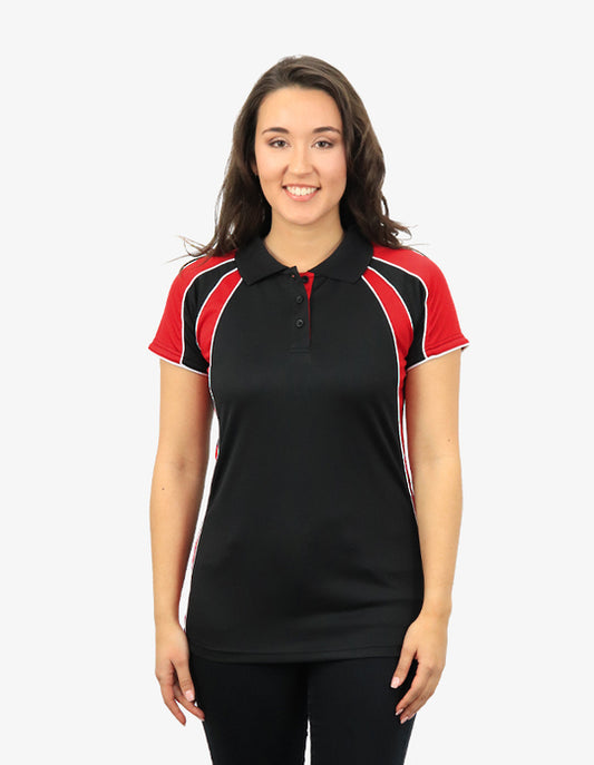 Be Seen Ladies Polo Shirt With Contrast Sleeve Edge Piping 1st Color (The Chameleon)