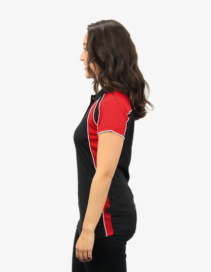 Be Seen Ladies Polo Shirt With Contrast Sleeve Edge Piping 1st Color (The Chameleon)