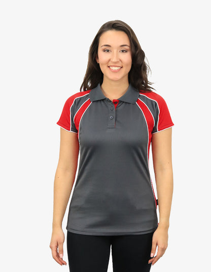Be Seen Ladies Polo Shirt With Contrast Sleeve Edge Piping 1st Color (The Chameleon)