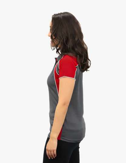 Be Seen Ladies Polo Shirt With Contrast Sleeve Edge Piping 1st Color (The Chameleon)