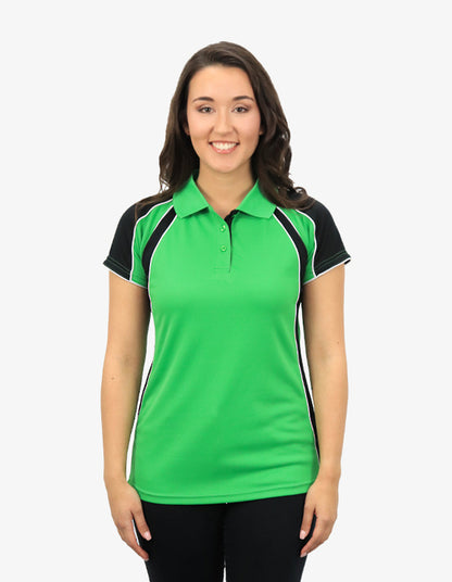 Be Seen Ladies Polo Shirt With Contrast Sleeve Edge Piping 1st Color (The Chameleon)