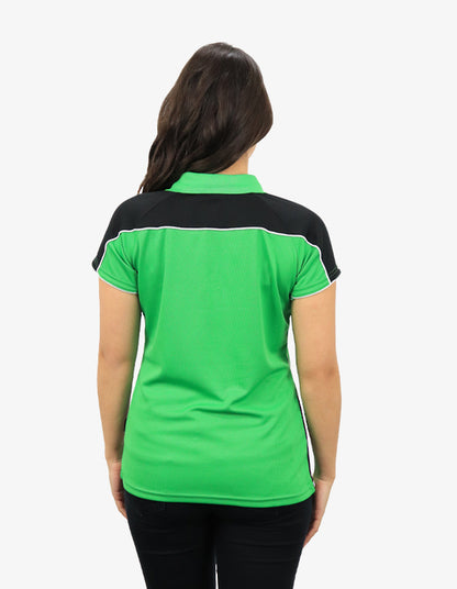 Be Seen Ladies Polo Shirt With Contrast Sleeve Edge Piping 1st Color (The Chameleon)