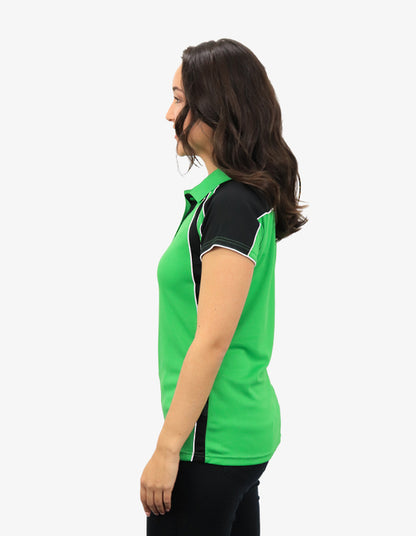 Be Seen Ladies Polo Shirt With Contrast Sleeve Edge Piping 1st Color (The Chameleon)