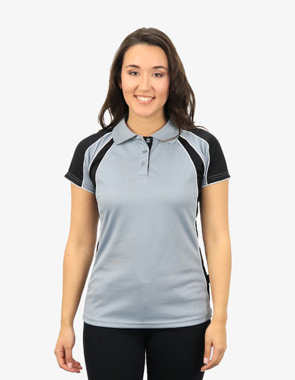 Be Seen Ladies Polo Shirt With Contrast Sleeve Edge Piping 1st Color (The Chameleon)