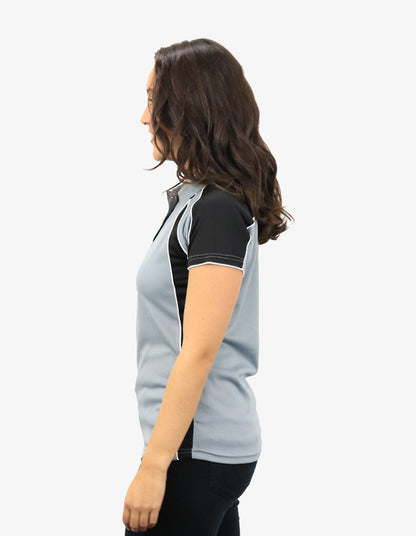 Be Seen Ladies Polo Shirt With Contrast Sleeve Edge Piping 1st Color (The Chameleon)