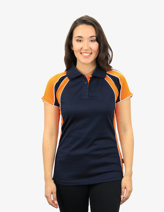 Be Seen Ladies Polo Shirt With Contrast Sleeve Edge Piping 2nd Color (The Chameleon)