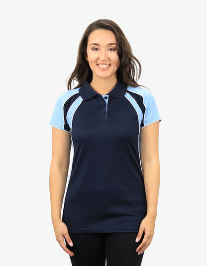 Be Seen Ladies Polo Shirt With Contrast Sleeve Edge Piping 2nd Color (The Chameleon)