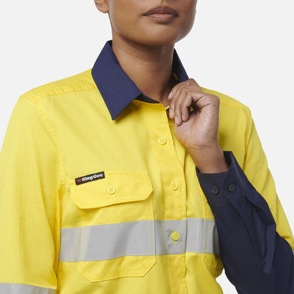 King Gee Women's Workcool Vented Spliced Spliced Shirt Taped Long Sleeve (K44227)