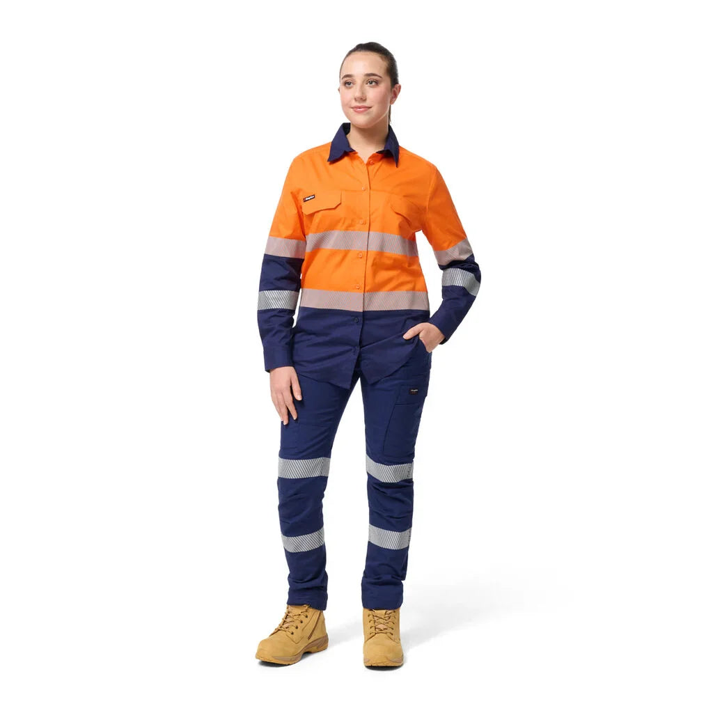 King Gee Women's Workcool Spliced Stretch Taped Long Sleeve Shirt (K44243)