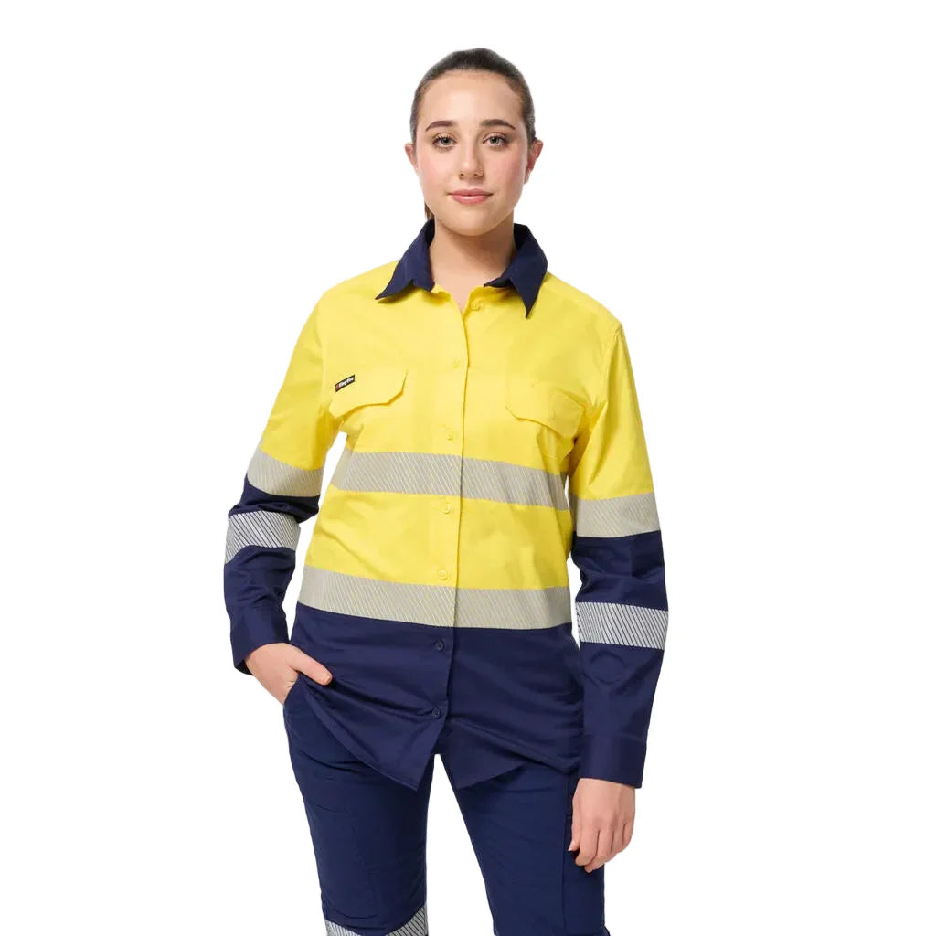 King Gee Women's Workcool Spliced Stretch Taped Long Sleeve Shirt (K44243)